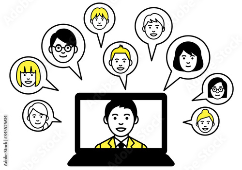 video conference remote working on laptop computer. Vector illustration.