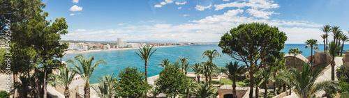Panoramic Peniscola. View of the sea from a Pope Luna's Castle. The medieval castle of the Knights Templar on the beach. Beautiful view of the mediterranean sea and the bay. panorama.