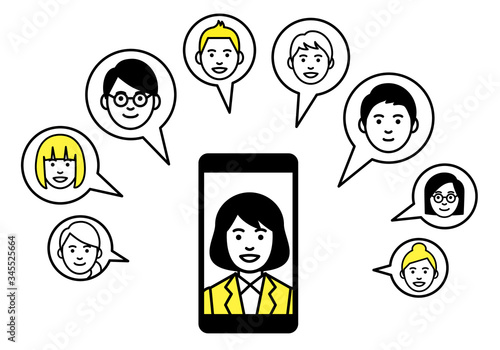 video conference remote working on smartphone. Vector illustration.