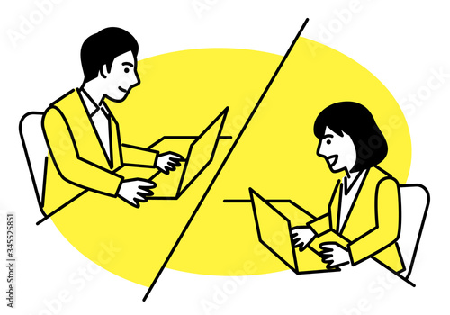 video conference remote working on laptop computer. Vector illustration.