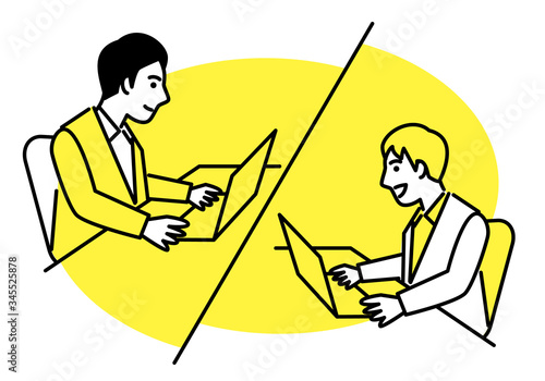 video conference remote working on laptop computer. Vector illustration.