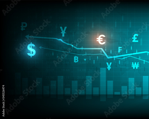 Symbol stock market exchange analysis or forex graph business and money transfer global