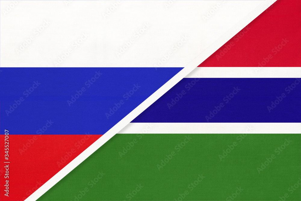 Russia vs The Gambia symbol of two national flags. Relationship between African and Asian countries. Russia vs The Gambia symbol of two national flags. Relationship between African and Asian countries.
