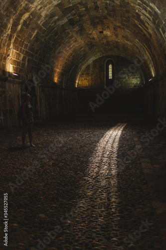 Pe  iscola - Castellon  Spain. June 13  2016  tourist visiting medieval castle dungeons. Pe  iscola castle.