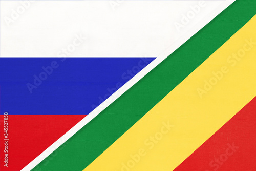 Russia vs Congo, symbol of two national flags. Relationship between African and Asian countries.