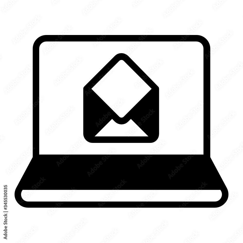 Open email box concept, Computer Online Services Sign, Work from home symbol on white background, Mail Server Vector Glyph Icon Design Open email box concept, Computer Online Services Sign, Work from home symbol on white background, Mail Server Vector Glyph Icon Design