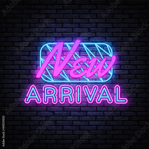 New Arrival neon sign vector. New Collection Design template neon sign, light banner, nightly bright advertising, light inscription. Vector illustration