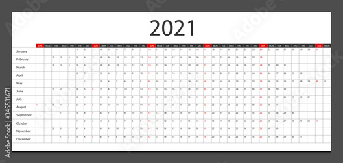 Calendar 2021 week start Sunday corporate design planner template.