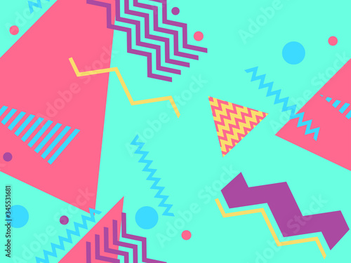 Memphis seamless pattern with geometric shapes in the style of the 80s. Eighties print colorful background for promotional products, wrapping paper and printing. Vector illustration