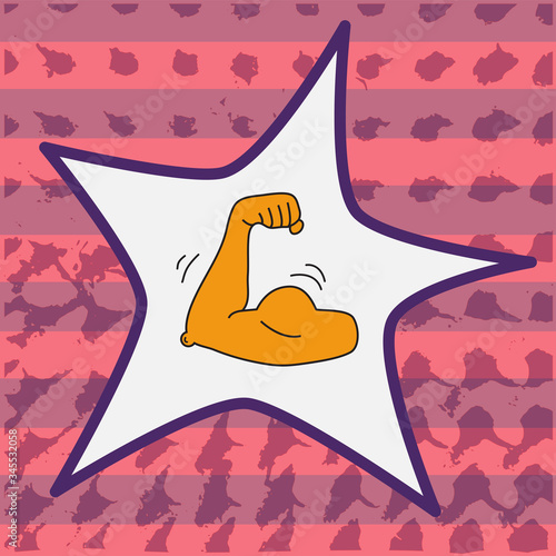Strong hand illustration in star. Motivation concept - You can do it.  Stock Vector hand drawn illustration, isolated on pink, red background. 