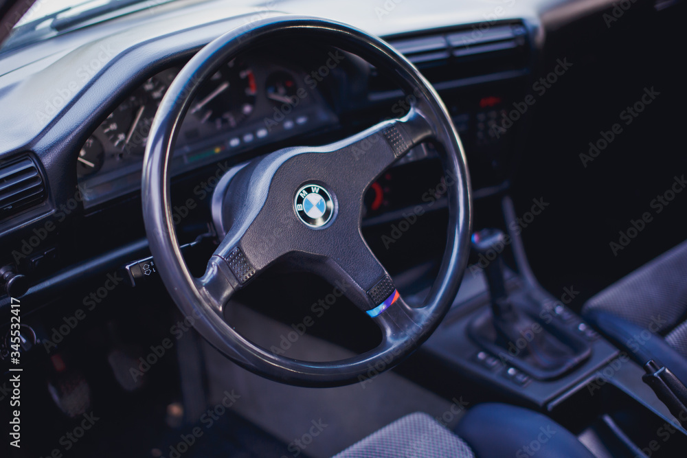 BMW M3 e30 interior, steering wheel, dashboard. ภาพถ่ายสต็อก | Adobe Stock