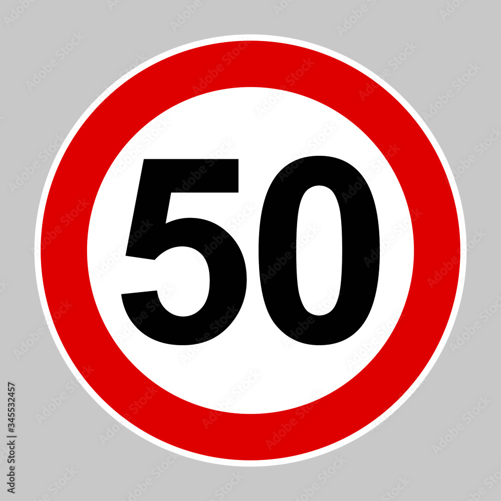 Vector high quality illustration of the 50 speed limit sign - Original size and colors, official international version Vector high quality illustration of the 50 speed limit sign - Original size and colors, official international version