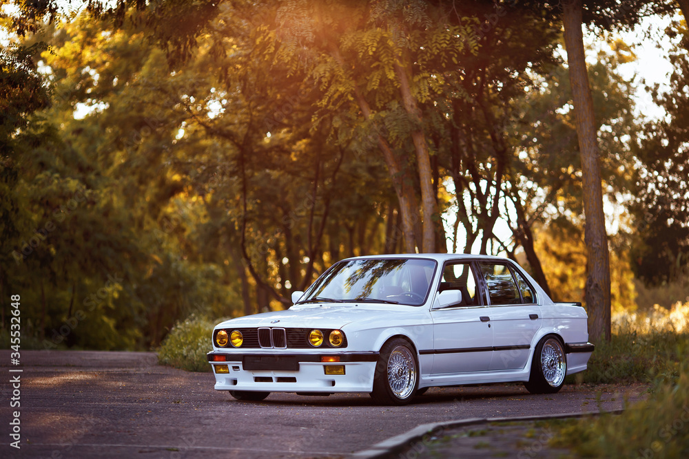 BMW M3 e30 outdors, sport wheels, tunning, glossy and shiny old classic ...