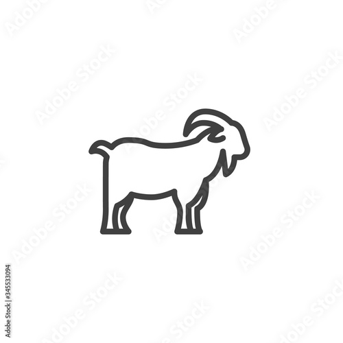 Goat farm animal line icon. linear style sign for mobile concept and web design. Livestock, horned goat side view outline vector icon. Symbol, logo illustration. Vector graphics