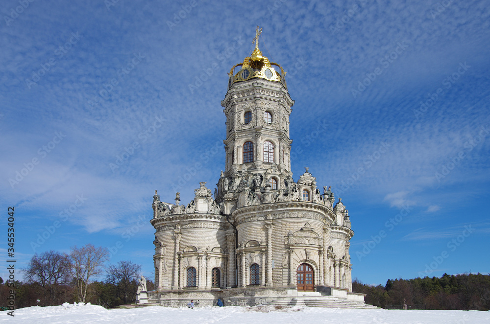 DUBROVITSY, MOSCOW REGION, RUSSIA - March, 2019: Church of the Theotokos of the Sign at Dubrovitsy Estate