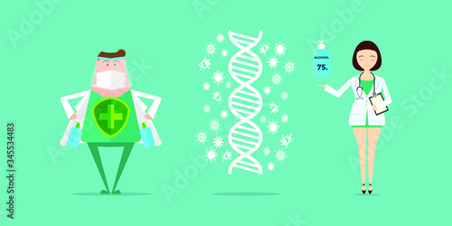 Doctor protection and virus. Vector illustration