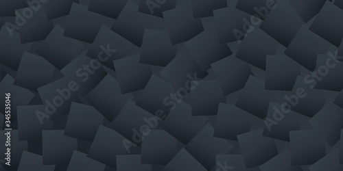 Fototapeta Naklejka Na Ścianę i Meble -  Abstract black background with triangles and rectangle shapes layered in contemporary modern art design, black white and gray shades. 3D black background