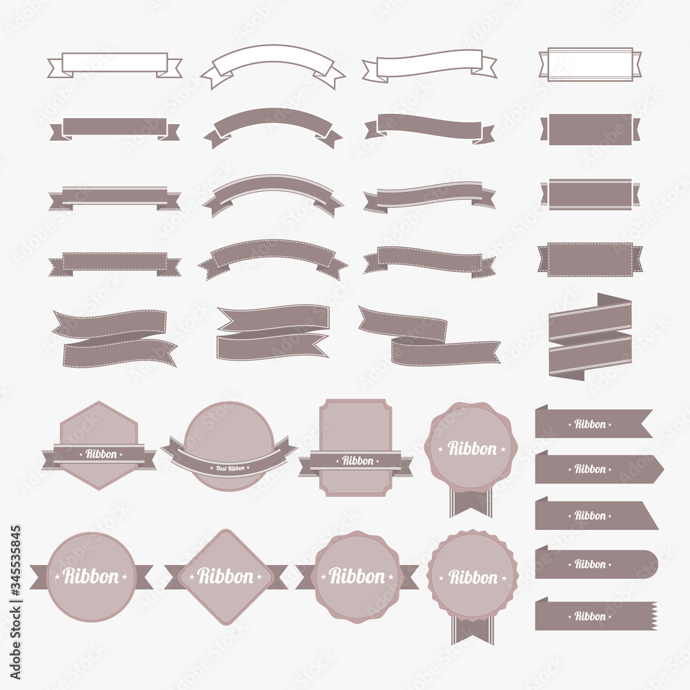 Set of ribbon and banner with brown color. Flat design label collection. Set of ribbon and banner with brown color. Flat design label collection.