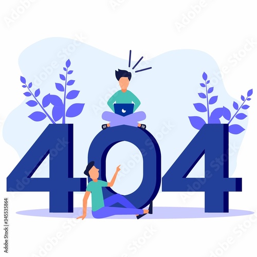 Vector illustration of a business concept, error 404, disconnected from the Internet, unavailable, business people upset.