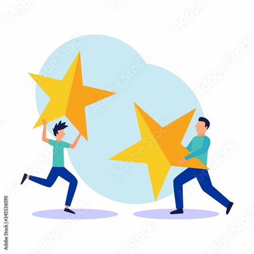 Vector illustration, star symbol, customer review rating, different people give reviews and feedback ratings, support for business satisfaction.