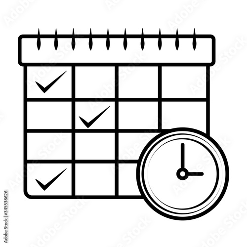 Business appointment calendar with time clock line art vector icon