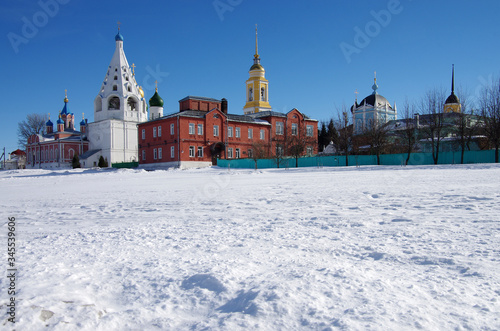KOLOMNA, RUSSIA - February, 2019: View of historical center with church  in russian town in winter day