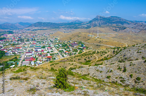 SUDAK, CRIMEA - August, 2019: City view from the hill