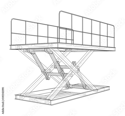 Scissors lift concept outline. Vector