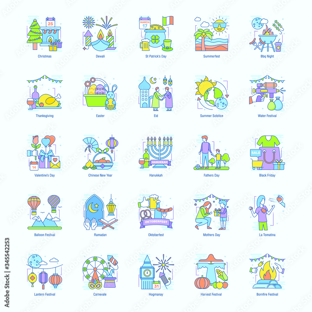 Events and Festivals Flat Icons Pack 