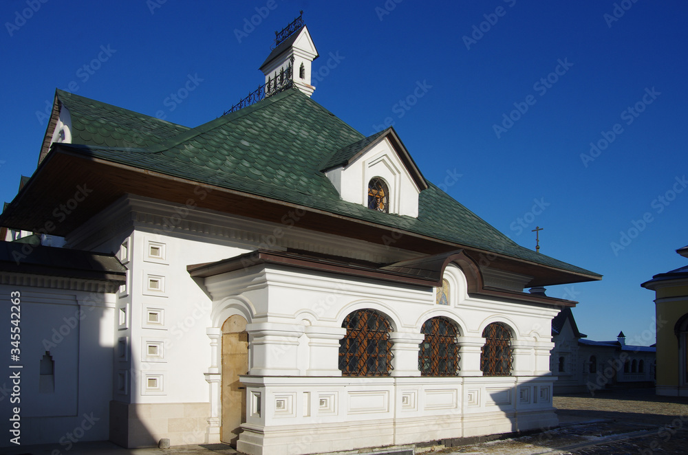 Mikhailovskaya Sloboda, Russia - February, 2020: Community of the Archangel Michael Church in the village of Mikhailovskaya Sloboda