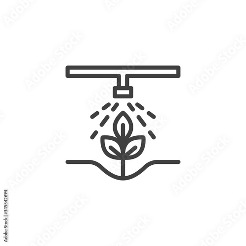 Automatic plant watering system line icon. linear style sign for mobile concept and web design. Spraying Plant outline vector icon. Symbol, logo illustration. Vector graphics
