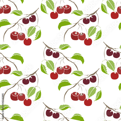 Sketch cherry.Cherry seamless pattern.Image on a white and color background.