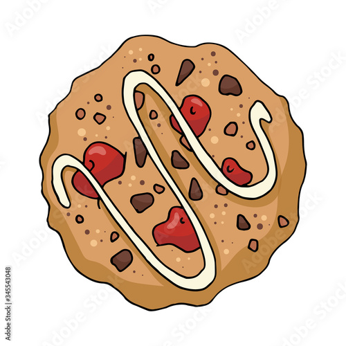 Healthy breakfast, oatmeal cookie with berries. Hand drawn food illustration.