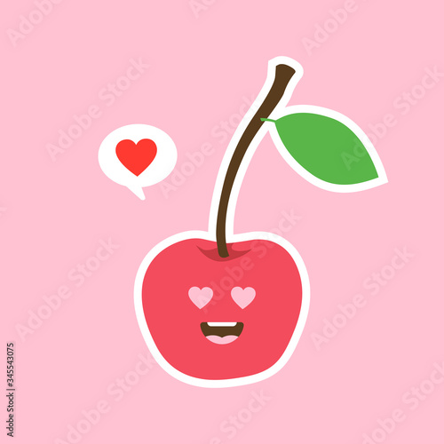 Cute cherry vector cartoon character isolated on a color  background.
