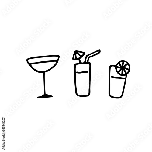 Cocktail doodle icons. Vector hand drawn illustration