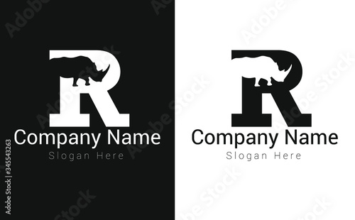Letter R Logo Design. Creative letter R vector icon with business card template. Rhino Logo Design Template