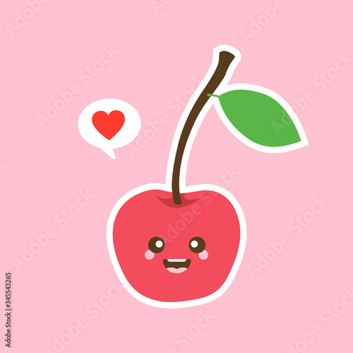 ute cherry characters. Kawaii berry vector characters isolated on color background