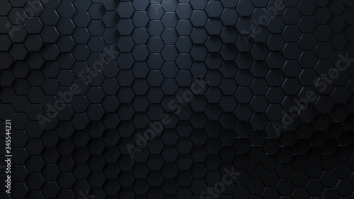Honeycomb mosaic with black hexagons 3D render