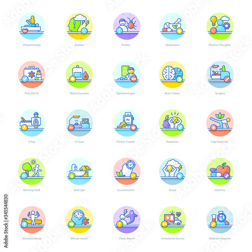 Medical and Depression Treatment Flat Rounded Vectors Pack 
