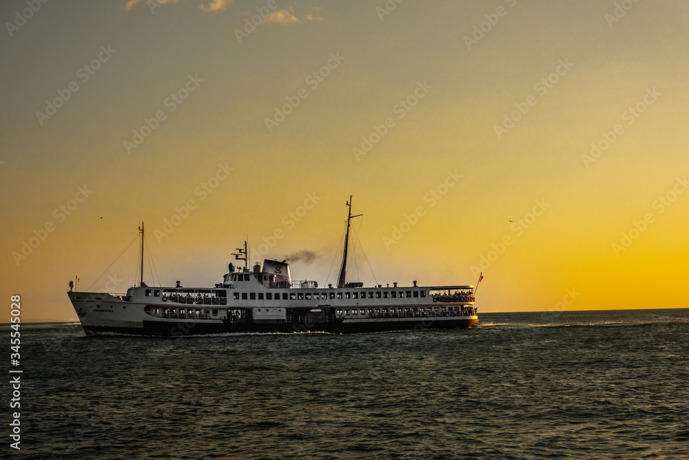Cruise ship at sunset
