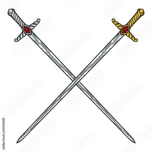 Two crossed cartoon swords. Vector illustration.