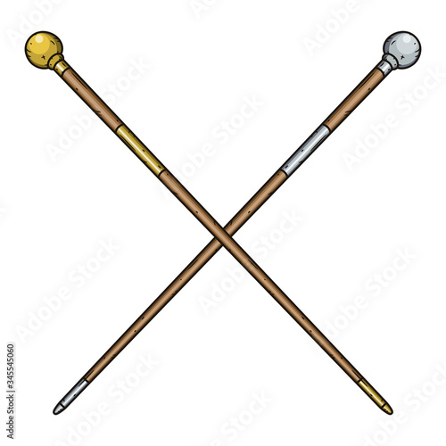 Cartoon crossed walking sticks. Vector illustration.