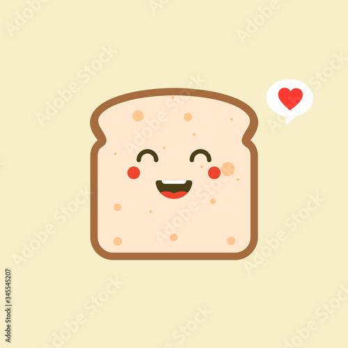 Slice of toast flat cartoon character icon/illustration. Cute design. 