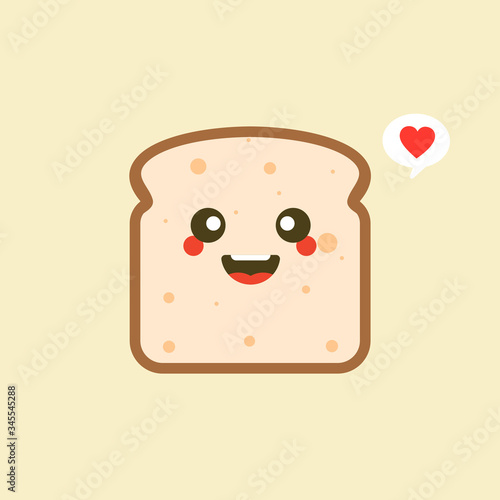 Bread Slice Toast Cartoon Mascot character funny cartoon with emotions on the kawaii face. Flat design Vector Illustration
