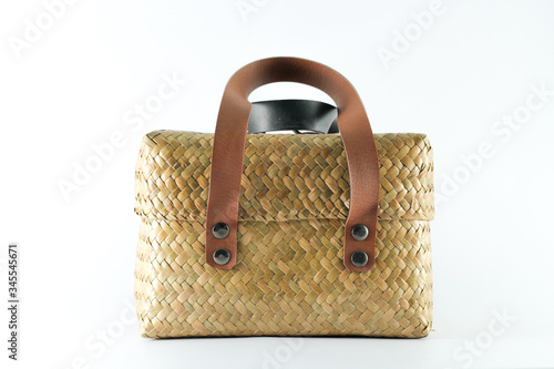 Woven Handmade Bag for Women,Thai handicraft woman basketry isolate on white background.