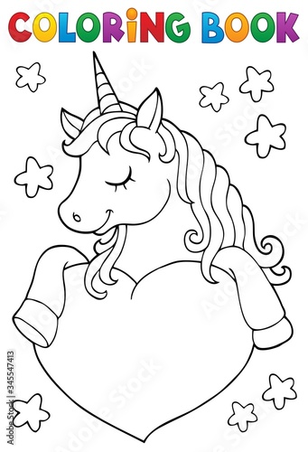 Coloring book unicorn and heart 1
