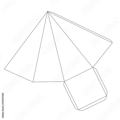 Paper pyramid template with four edges, trim scheme on white