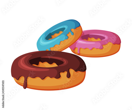 Glazed Colorful Donuts, Fast Food Meal Vector Illustration