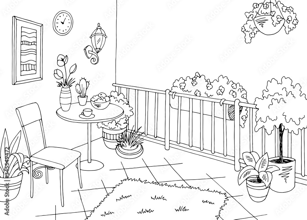 Balcony Exterior Graphic Black White Sketch Illustration Vector Stock  Illustration  Download Image Now  iStock