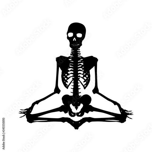 Human skeleton silhouette in Lotus pose. Halloween clip art on white background